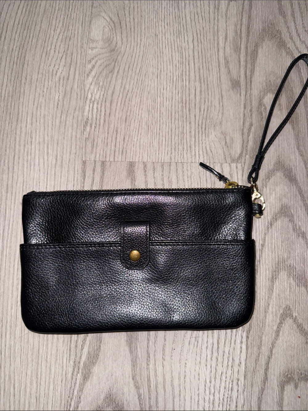 Lodis Black Leather Wristlet Clutch with Front Snap